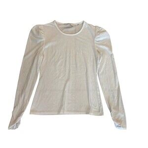Rebecca Taylor Puff Shoulder Top‎ Women's M Milk Crew Neck Pullover Long Sleeve